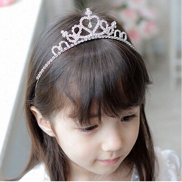 New Aaccessories Cute Girls Rhinestone Princess Crown Headband Tiara Hair Sticks Girls Headwear Silvery B10 Sv001649