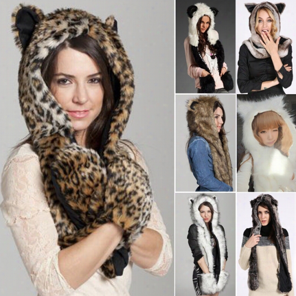 New Animal Winter Warm Faux Fur Ha T Flugfy Plush Match Cover  Scarf Shawl Glove Xmas Hot