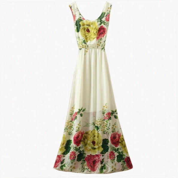 New Arrival Summer Women Dresw Sexy Chifv On Vintage Fashion Print Alides Long Dresses