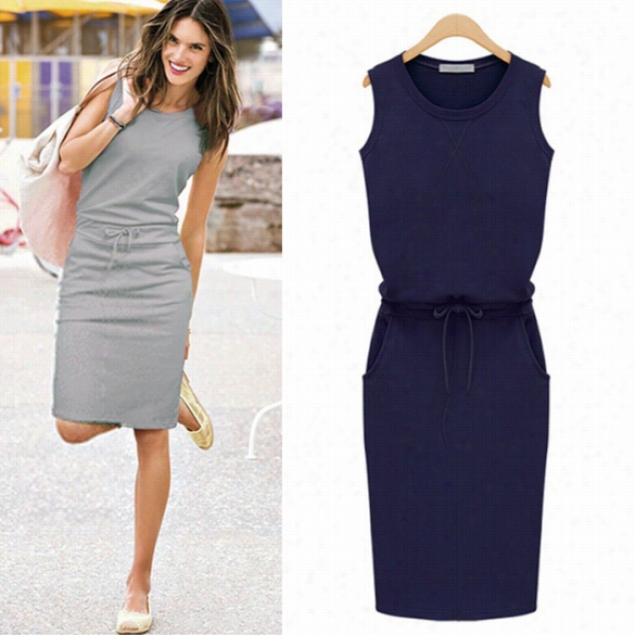 New Arrrival Party Dress New Pencil Slim Dress Women Cotton Summer Sleeveless Casual Gray Evening Party
