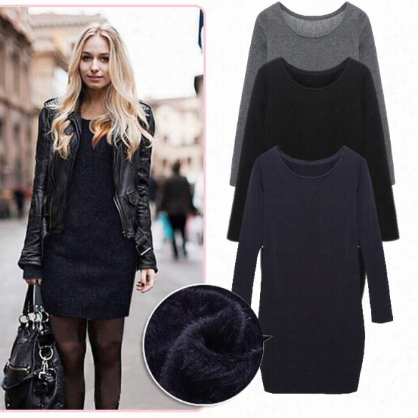 New Autumn"winter Women Mirco Velvet Round Collar Thickening Sexy Dress Skirt