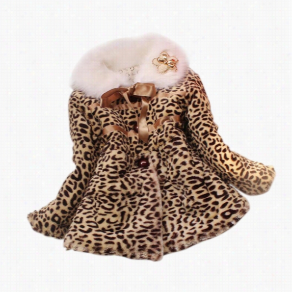 New Baby Children Girls Leopard Faux Fox Fur Collar Coat Clothing Winter Wear Clothes Outerwear Jacket