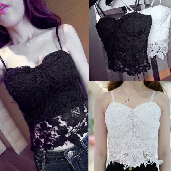 New Cutestt Sexy Lace Flower Tank Top Sexy Cami Sleeveless Casual Cotton T-shirt