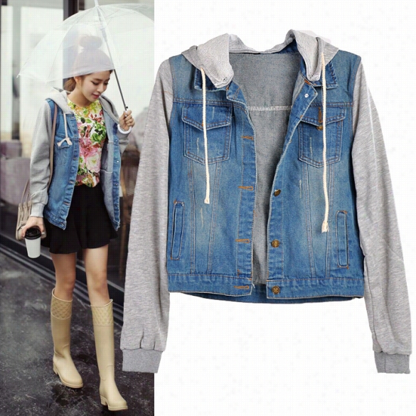 Newdenim Jersey Jacket Womens Jean Jackets Hooded Coat Outerwear