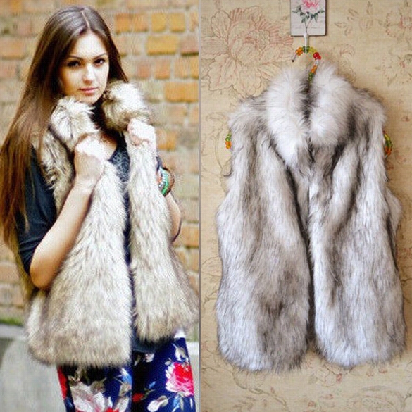 New Elegant Woemn Winter Fashion Warm Faux  Fur Me Dium Long Ves Jacket Waistcoat