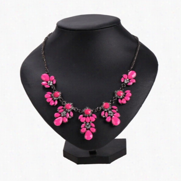 New Fa Shion Bib Choker Fluorescence Color Crystal Gem  Flower Drol Necklace