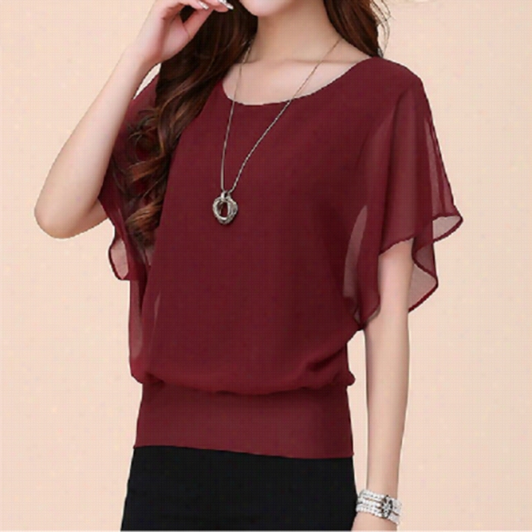 New Fashion Lady Women's Casual T-shirt Chifon Short Tops Bloouse