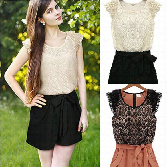 New Fasion Sweet Women's Lass Short Pant Lace Jumpsuits 2 Colors