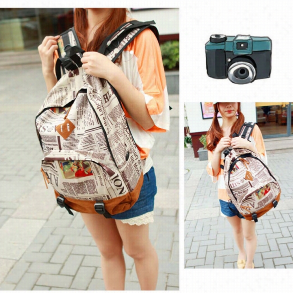 New Fashion Unisex Newspaper Design Print Backpack Schoolbag Shoulder Bag