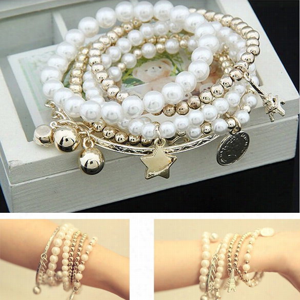 Unaccustomed Fashion Vintage Eifffel Tower Beads Coin Combination Bracelet Bangle Epnadnts Silvsr