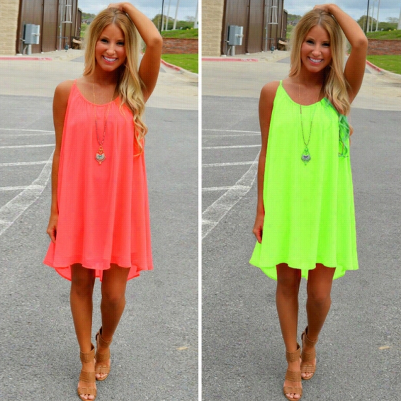 New Fashion Women Sexy Casual Loose Chiffon Rou Nd Neck Sleeveless Back Hollow Solid A-line Short Dress