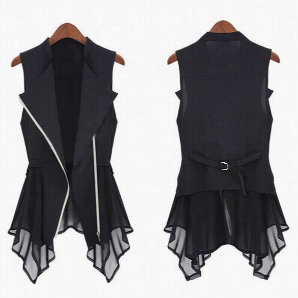 New Fashion Women's Girl Vest Style Sleeveless Chifffon Coat Tank Top Black"white
