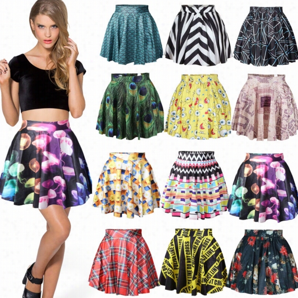 New High Waist Retro Pleated Short Mini Skirt Womens Skater Flared Dress Be0d