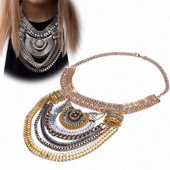 New Hot Vintage Je Welry Mixed Silver Chain Staatement Bib Chokre P Endant Necklace