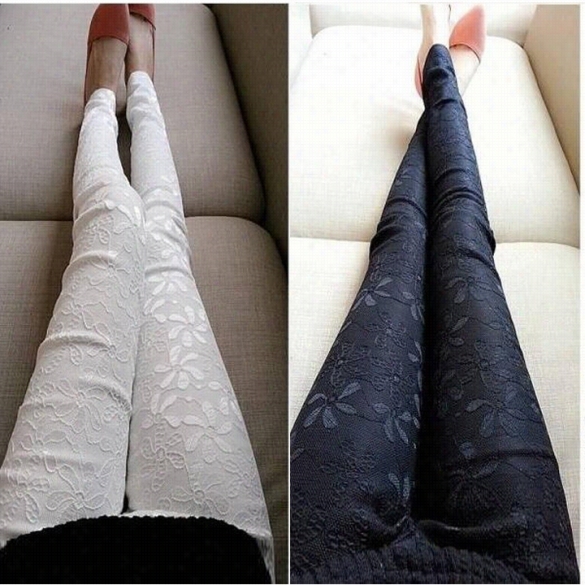 New Hot Women Lace Flower Slim Fit Skinny Tight Pants Strstch Leggigns 2 Colors