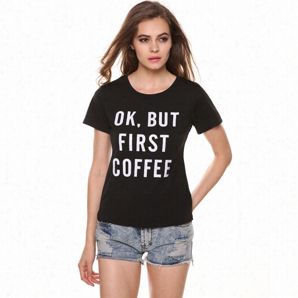 New Lady Women Fashion Short Sleeve O-neck Letter Print Casual Slim T-shirt