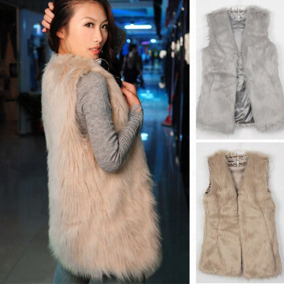 New Bel~ Price Faux Fur Vest Glet Vset Jacket Mid-long Outwear Waistcoat