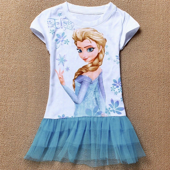 New Prnces Queen Elsa Girls Tulle Ruffle T-shirt Tops Dress 2-10t