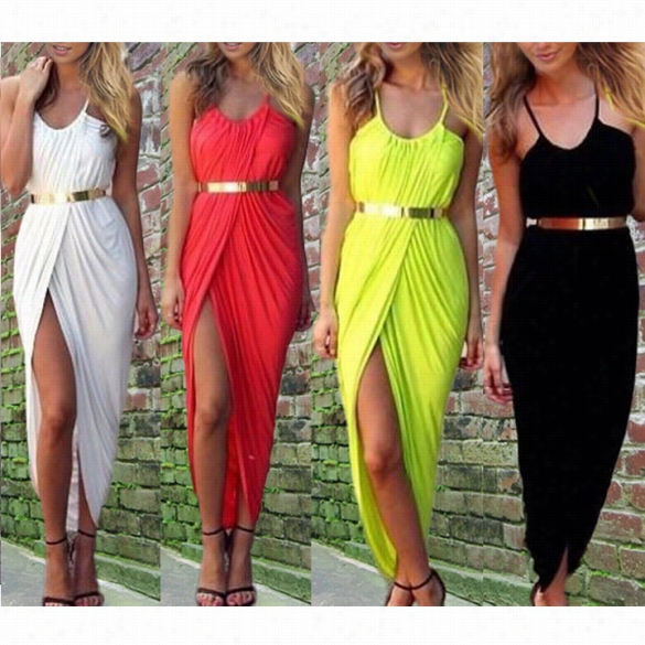 New Sexy Look Women Ladies Ruched Front Split Slit Maxi Party Dress Cocktail