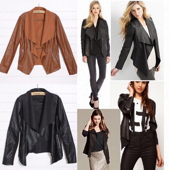 New Spring Winter Hotsale Women Fashon Slim Short Synthetic Leather Jacket Women Black Bronw