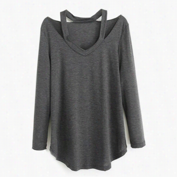 New Stylish Accidental Womens Orf Shoulder Long Sleeve V Neck Tops T-shirt Blouse