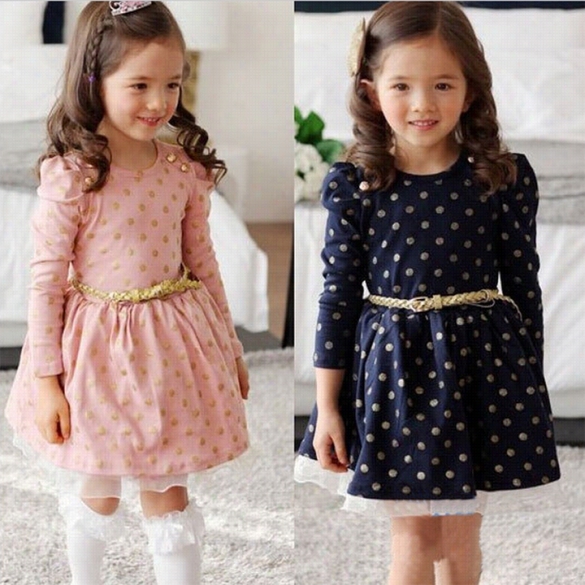 Unaccustomed Stylish Child Girls Clothes Butotns Princess Dress With Girdle Ages 3 - 11y