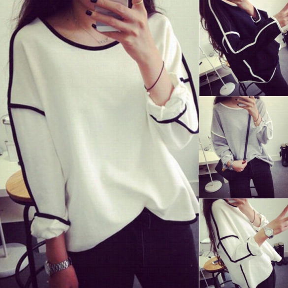 New Woman Sweet Loose Geometric Design Fall Winter Long-sleeved Sweater