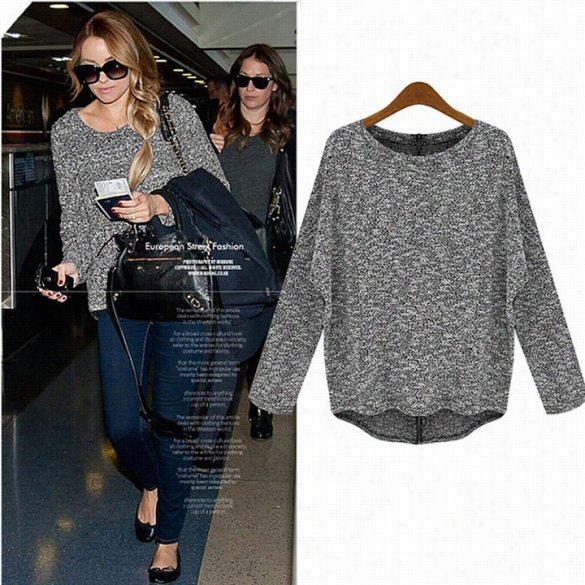 New Womne Autumn Long Sleeve Sweateer Fashion Loose Back Zipper Pullover Knitted Sweater