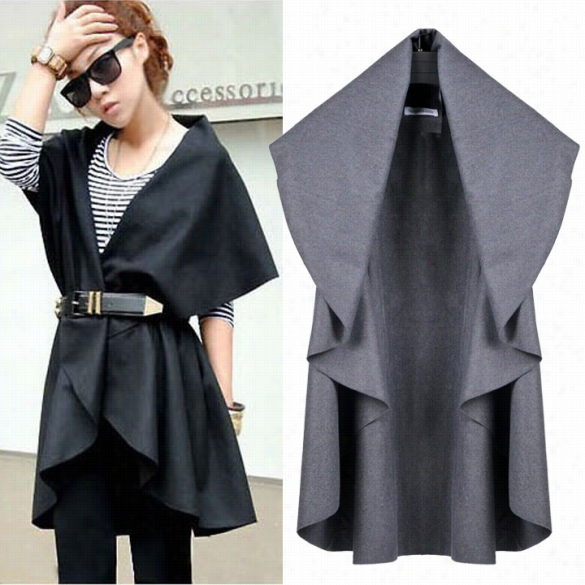 New Women Batwing Cape Poncho Wool Top Cardigan Coat Ja Cket Outwear Turn-down Collar