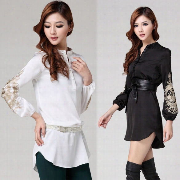 New Women Lbouses Warp Women Fashion Shirt High-end Embroiddery Long Europe Large Size Blouse