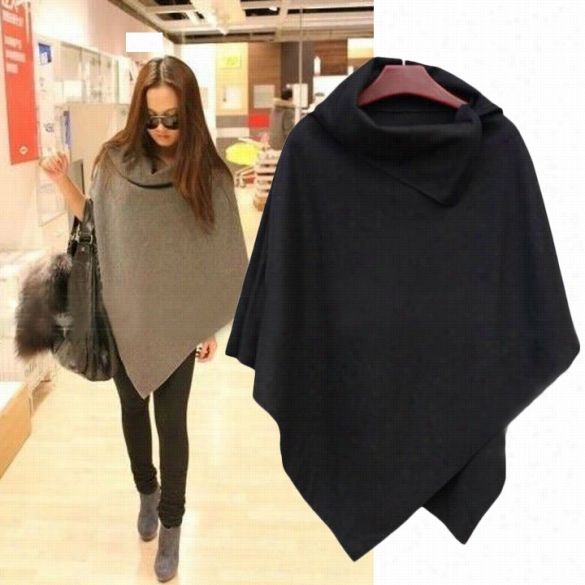 Recent Women Fashion Cape Poncho Cloak Coat Tops Jackets Outwear Overcoats Gray Blacm