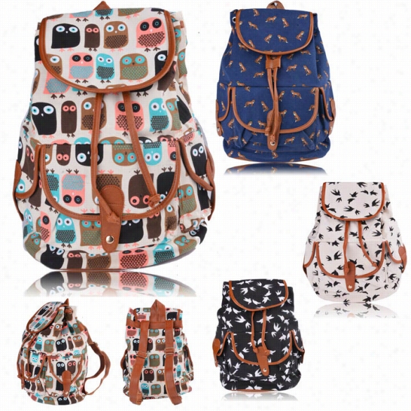 New Women Irl Canvas Rucksack Vintage Folwer Backpack School Bo Ok Shoulder Bag