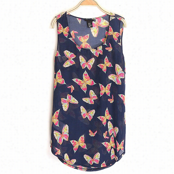 Neww Women O-neck Sleeveless Burtercly Print Chiffon Vestt Tank Rise Above Shirt