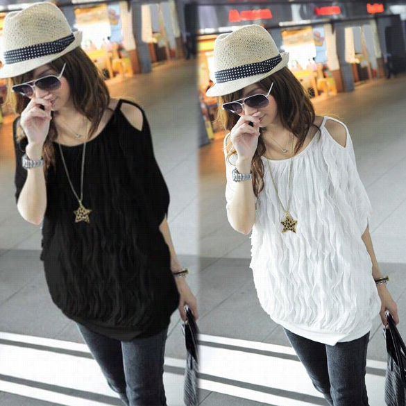 New Women Off Shoulder Wave Batwing Tops Fashion Long T-shirt 2 Flag