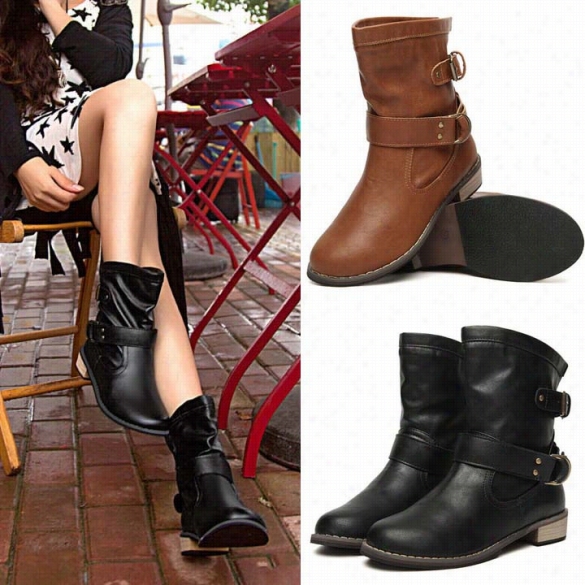 New Women Shoes Fashion-mid-calf Flat Hee Lbritish Driving Short Boots