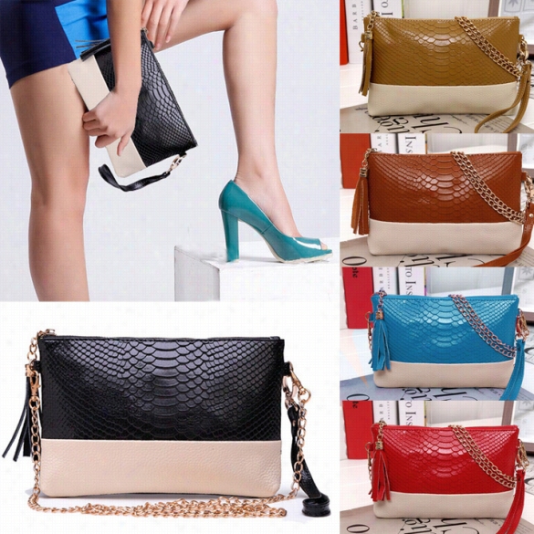 New Women Synthetic Leather Tassel Bag Clutch Bags Day Shoulder Mess Enger Bag