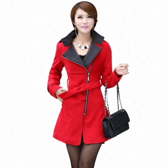 New Women Woolen Warm Winter Long Coat Jacket Trench Slim Fit With Belt