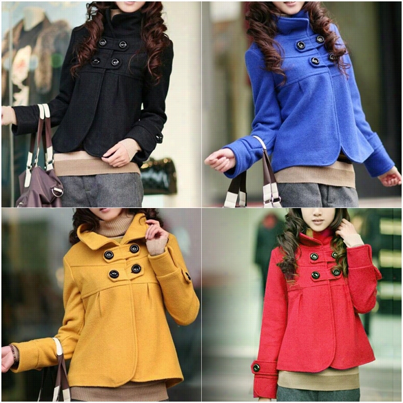 New Women's Fashion Fit Slim Outwear Temperament Woolen Turtleneck Coat