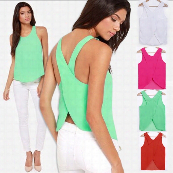 New Women's Fashion Lady Summer Blouse Chiffon Ca Sual Sirts Sexy Bak Stra  Tops Vestt T-shirt