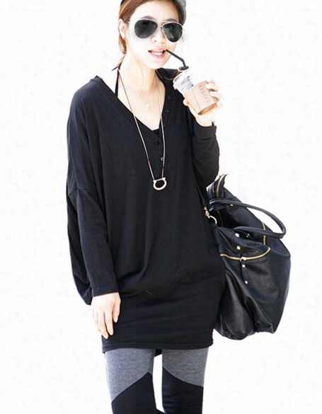 New Women's Ladies Lng Sleeve V-neck Batwjng Loose T-shirt Blouse Accidental Tops