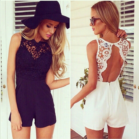 New Women's Ladies Sleeveless Sexy Lace Backless Splicing Bodycon Jumpsuit Playsuit