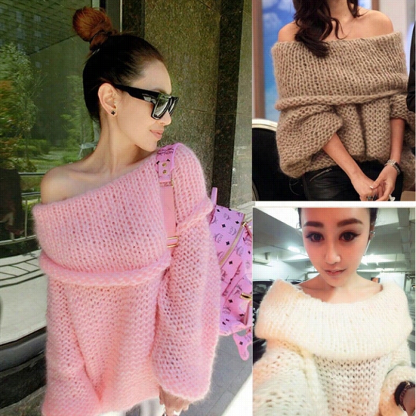 New Womens Off Shoulder Long Sleeve Pullover Jupmer Sweater Knitwear Tops  Blouse