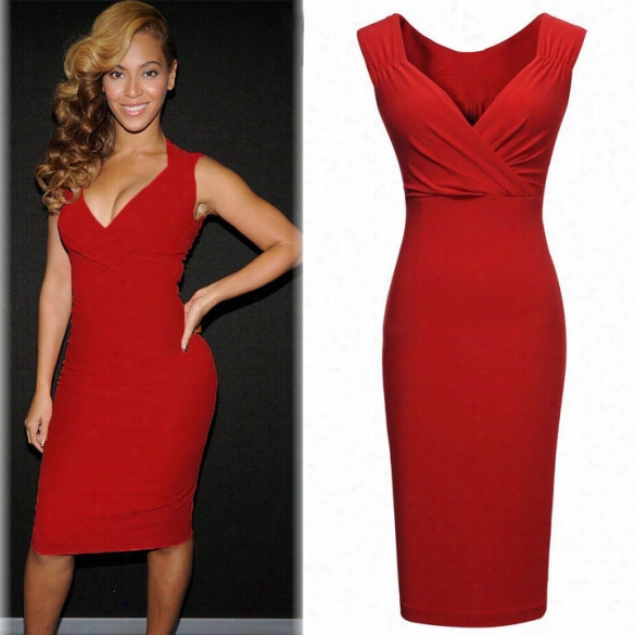 New Women's Sexy V-neck Business Wedding Cocktail Party Evebing Bodycon Pencil Dress