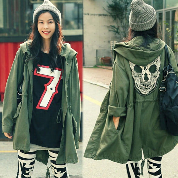 New Women's Winter War M Casual Army Greeen Cotton Jacket Hooded Coat Top