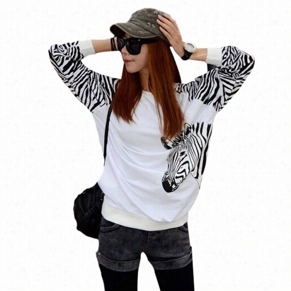 Ne W Womens Zebra Print Batwing Loose Long Sleeve T-shirt Tops Blouses White Gray