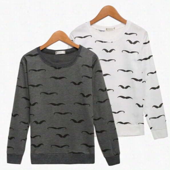 Newest Women Moustache Print Hoodie Coa Tsweatshirt Tracksuit T Ops Outerwear Jumper