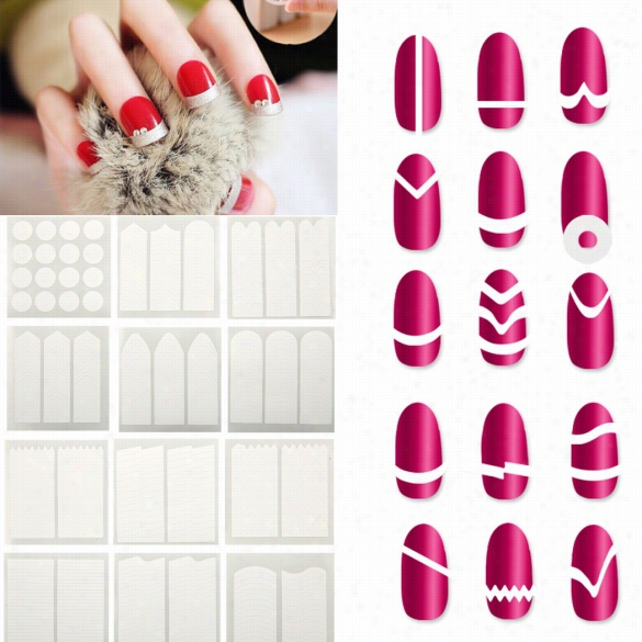 One Set Nail Rt White French Maniur E Guide 19 Styles Tips Guides Manicure Stickers Stencil