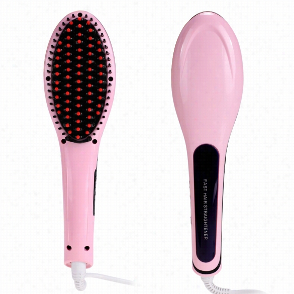 Pink Diital Anti Stayic Hair Straightener Comb Heating Detangling Hair Brush Eu" Us Plug