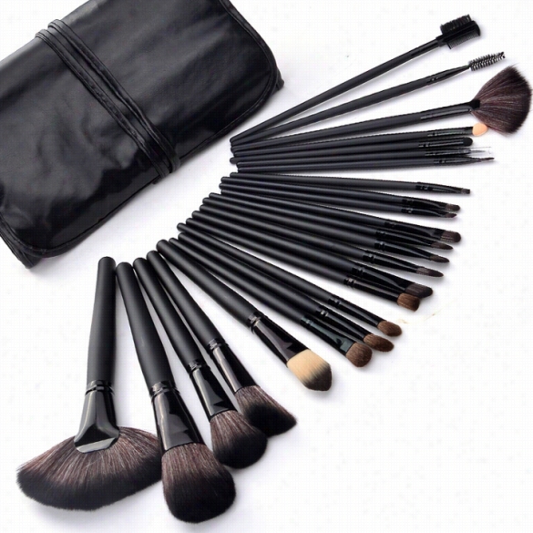 Professional 24pcs Wood Makeup Brush Kit Cosmetic Make Up Set With Pouch Bag