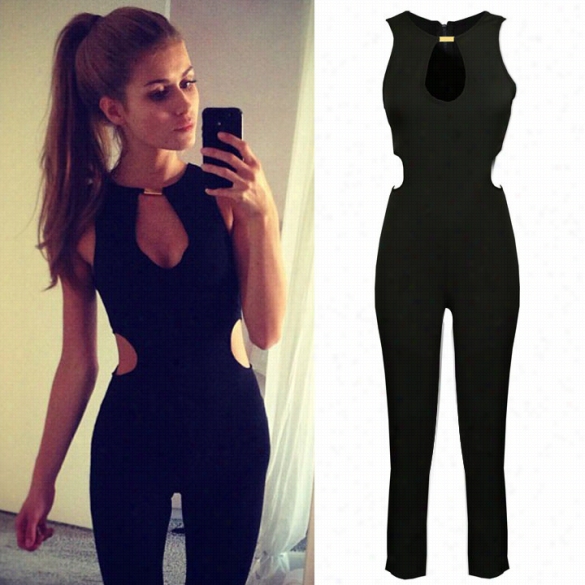 Stylish Lady Sexy  Women's Sleeveless O -nefk Backless Jumpsuit Romper